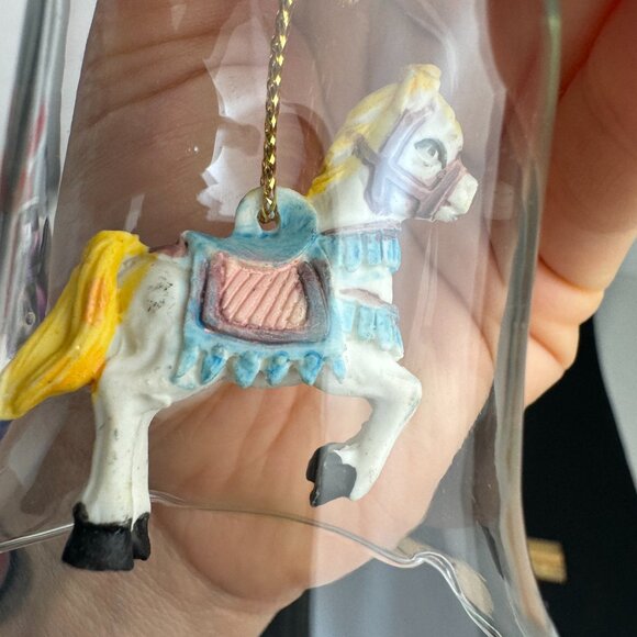 Vtg 2 Carrousel Bell Ornaments Bell Decorative Clear Glass 1 w Orig Box READ - Picture 10 of 11